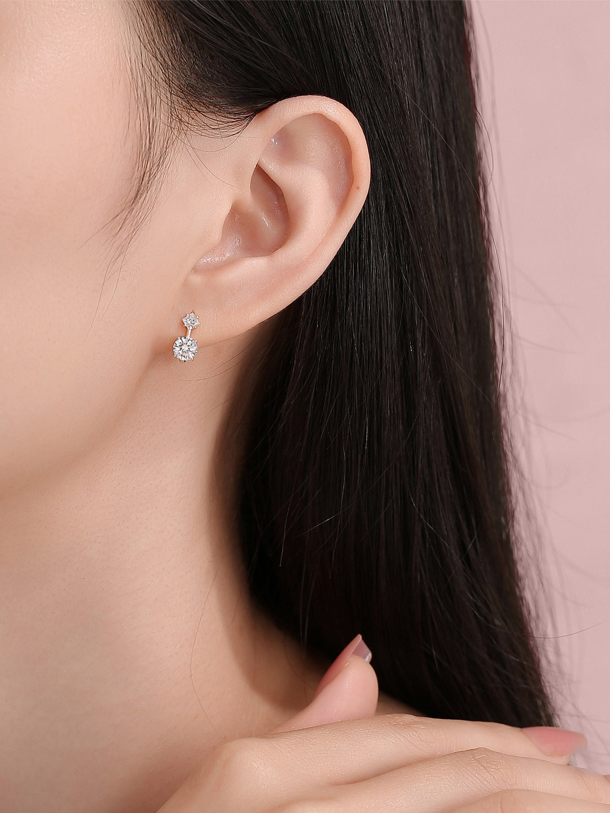 Everyday wear of the 1.3 carat lab-grown diamond huggie earrings