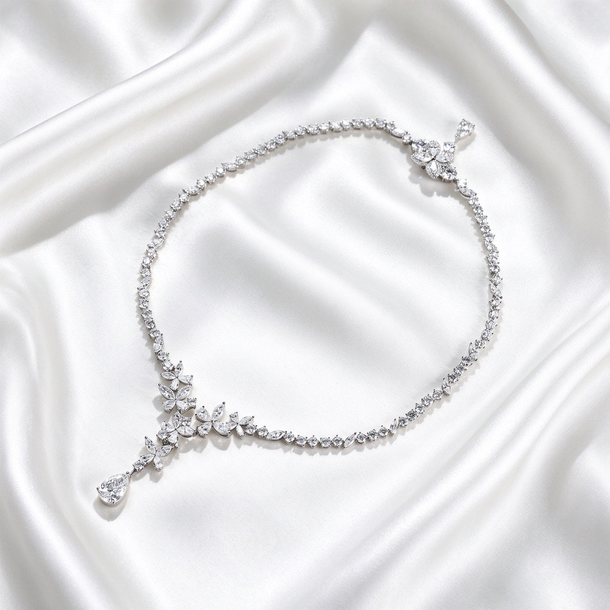 Blossom Cascade Pear Drop Lab-Grown Diamond Necklace in PT950 Platinum | 5 Carat | D-E | VS