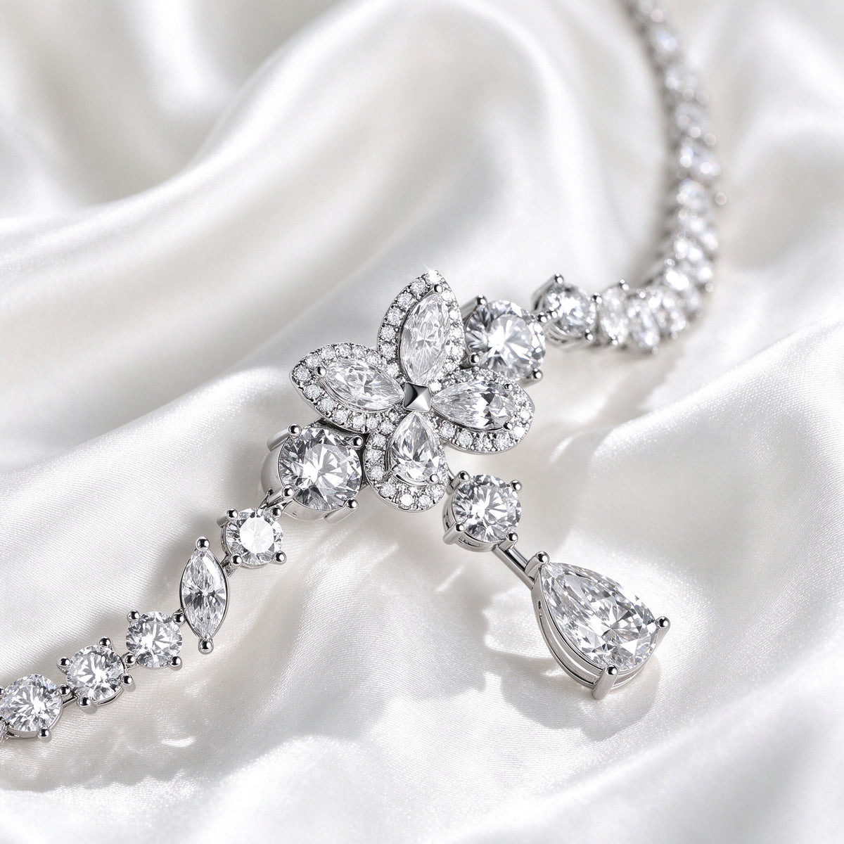 Blossom Cascade Pear Drop Lab-Grown Diamond Necklace in PT950 Platinum | 5 Carat | D-E | VS