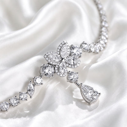 Blossom Cascade Pear Drop Lab-Grown Diamond Necklace in PT950 Platinum | 5 Carat | D-E | VS