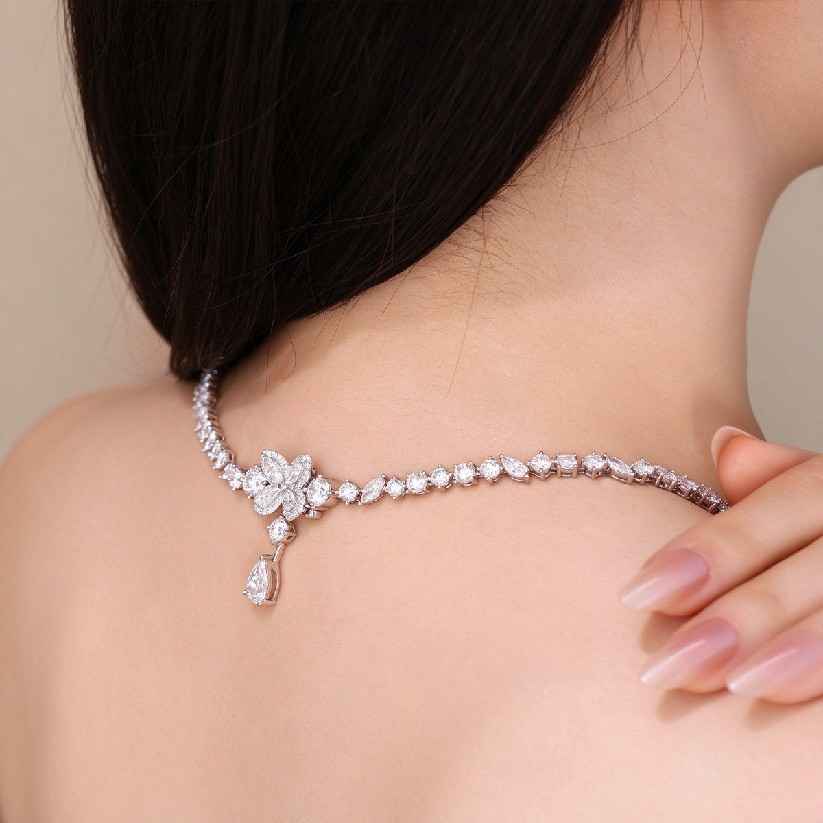Blossom Cascade Pear Drop Lab-Grown Diamond Necklace in PT950 Platinum | 5 Carat | D-E | VS