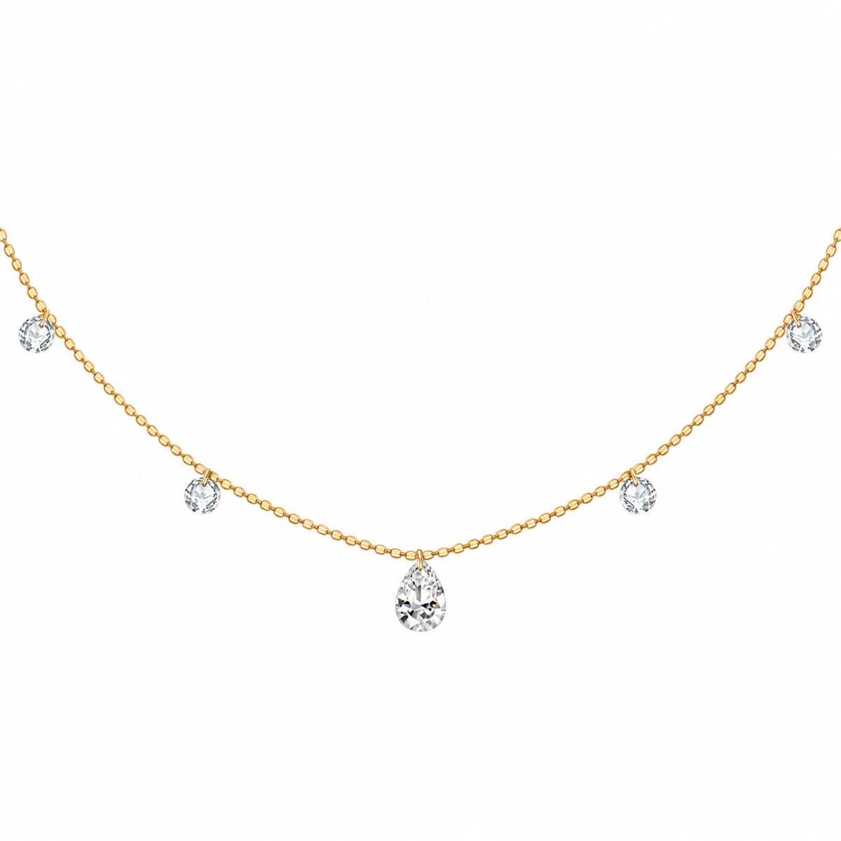 DANFÉE pear and round lab-grown diamond drop necklace in 18K yellow gold, white background
