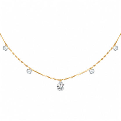 DANFÉE pear and round lab-grown diamond drop necklace in 18K yellow gold, white background