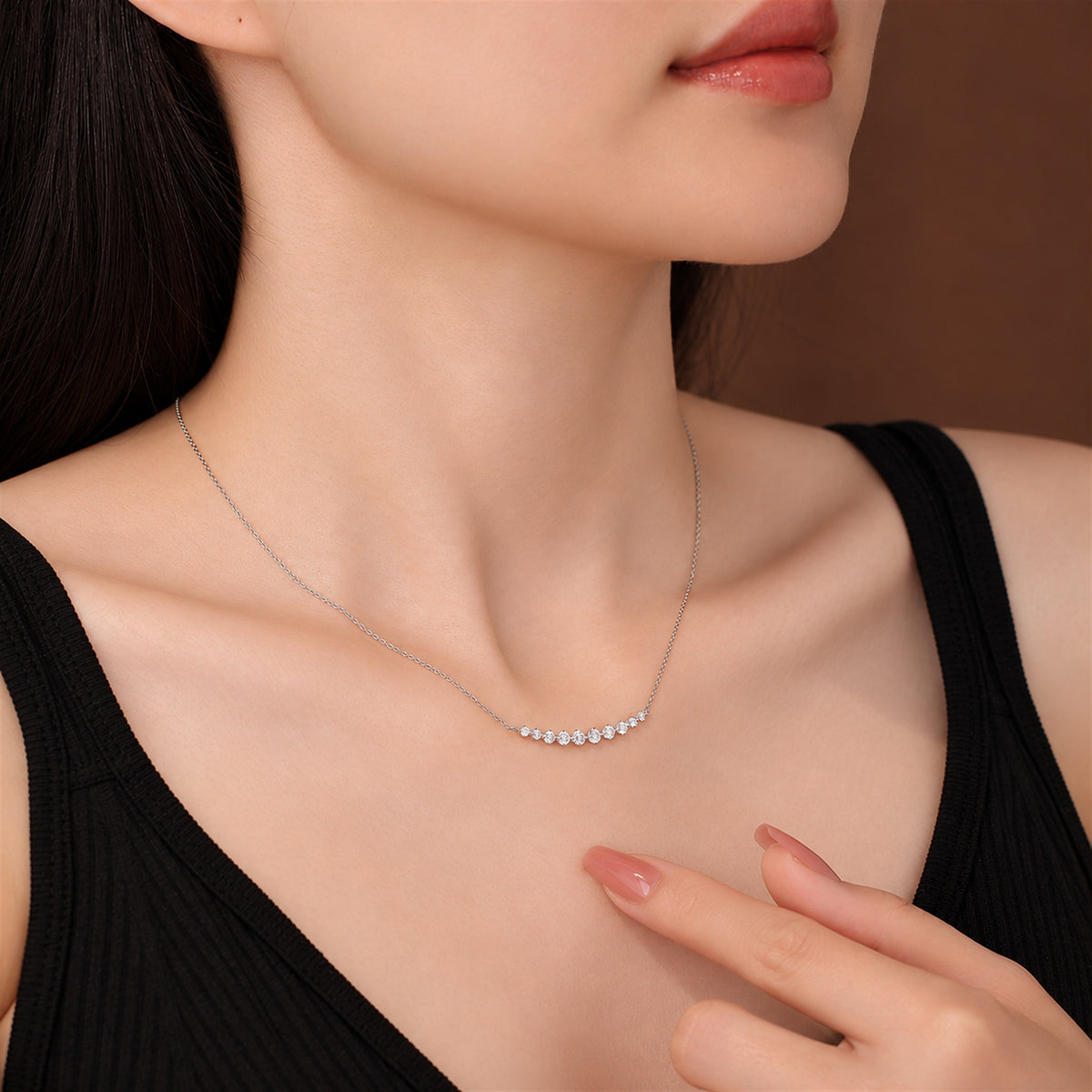 DANFÉE 0.9 carat lab-grown diamond smile necklace worn on the neckline, view 10