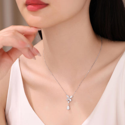 DANFÉE butterfly pear drop lab-grown diamond necklace on model, 18 inch chain