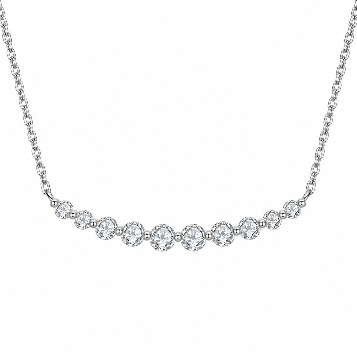 DANFÉE graduated lab-grown diamond smile necklace in 18K white gold, front view