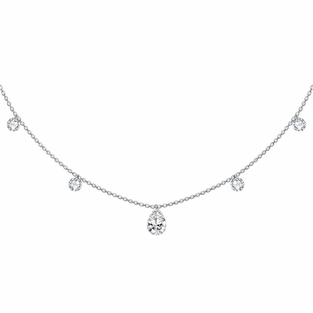 DANFÉE pear and round lab-grown diamond drop necklace 18K white gold on white