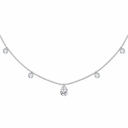 DANFÉE pear and round lab-grown diamond drop necklace 18K white gold on white