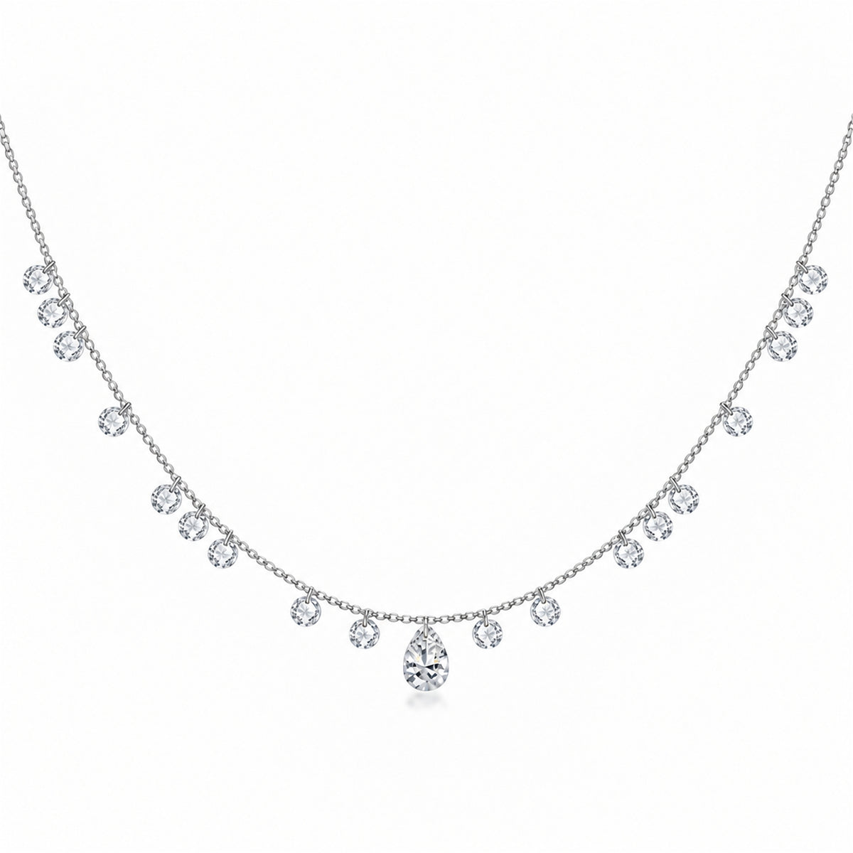 DANFÉE Muse lab-grown diamond station necklace — 18K white gold on white background