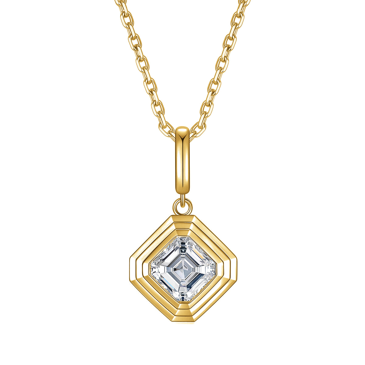DANFÉE Deco Asscher cut lab-grown diamond bezel pendant necklace in 18K yellow gold, front view