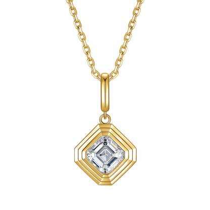 DANFÉE Deco Asscher cut lab-grown diamond bezel pendant necklace in 18K yellow gold, front view