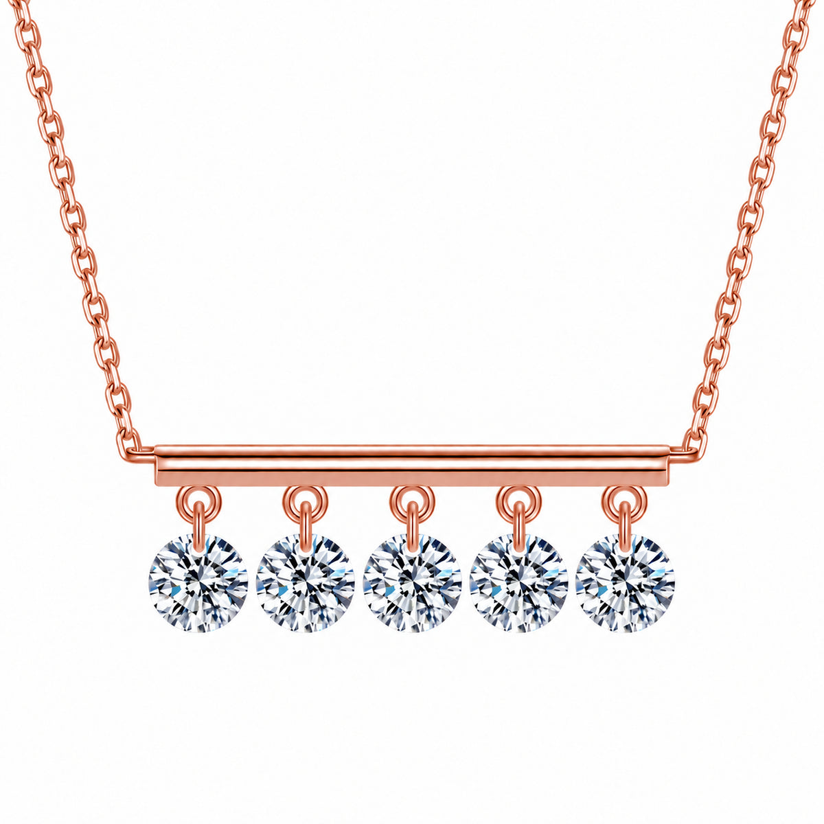 DANFÉE 18K rose gold five-diamond bar necklace on white