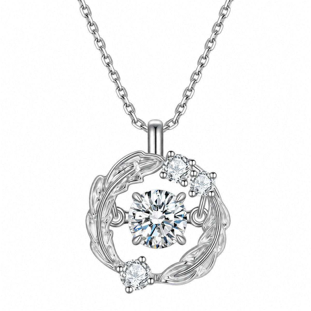 DANFÉE wing-inspired diamond necklace in PT950 platinum, front view on white