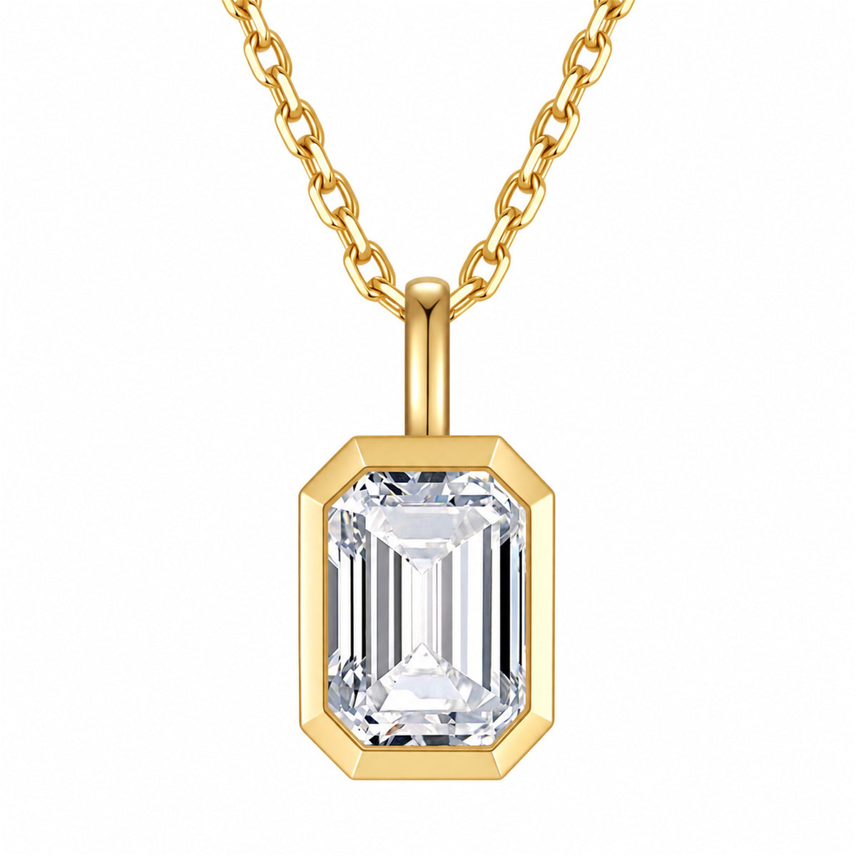 DANFÉE emerald-cut bezel lab-grown diamond necklace in 18K yellow gold, white background front view