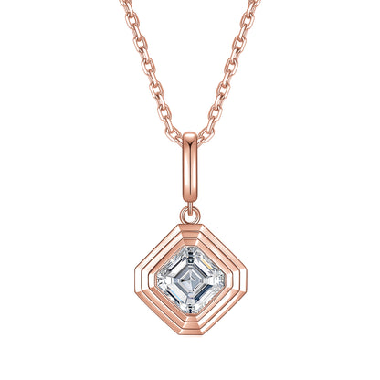 DANFÉE Deco Asscher cut lab-grown diamond bezel pendant necklace in 18K rose gold, front view