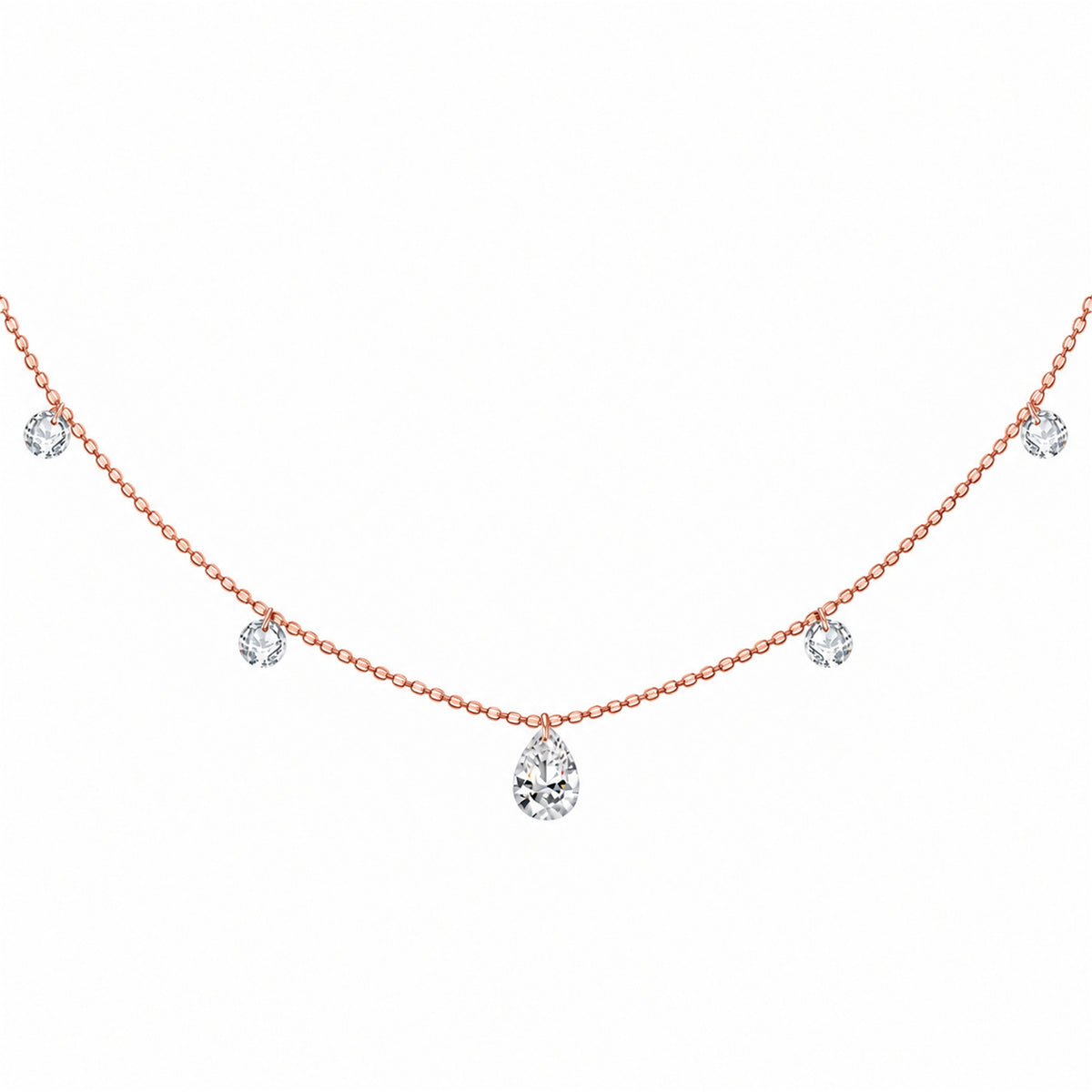 DANFÉE pear and round lab-grown diamond drop necklace 18K rose gold on white