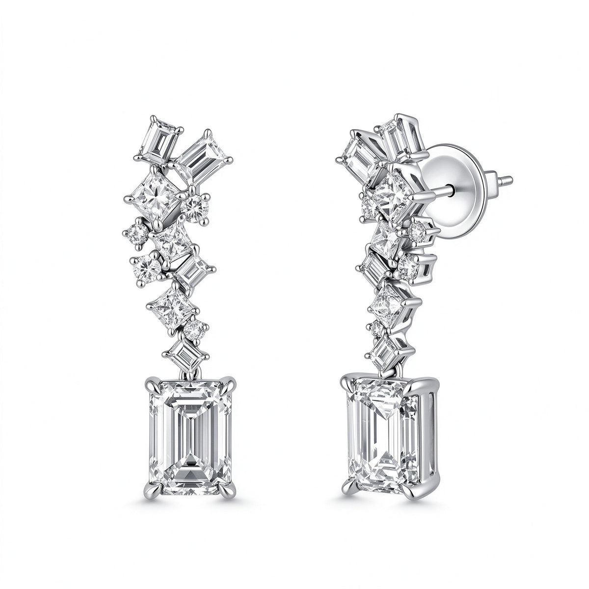 Céleste Cascade Emerald-Cut Lab-Grown Diamond Drop Earrings in PT950 Platinum | D-E | VS