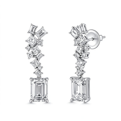 Céleste Cascade Emerald-Cut Lab-Grown Diamond Drop Earrings in PT950 Platinum | D-E | VS