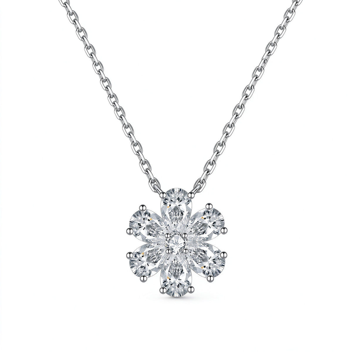 DANFÉE Forget-Me-Not pear-cut lab-grown diamond flower necklace in PT950 platinum, front view