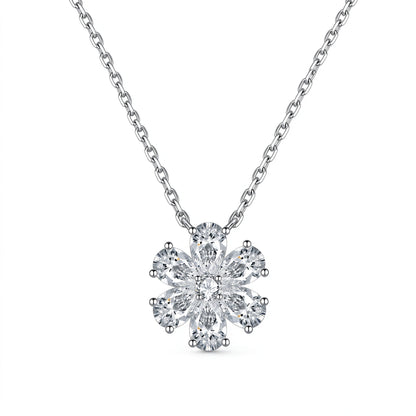 DANFÉE Forget-Me-Not pear-cut lab-grown diamond flower necklace in PT950 platinum, front view
