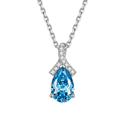 DANFÉE Ribbon Bow Pear lab-grown blue diamond necklace in PT950 platinum, front view