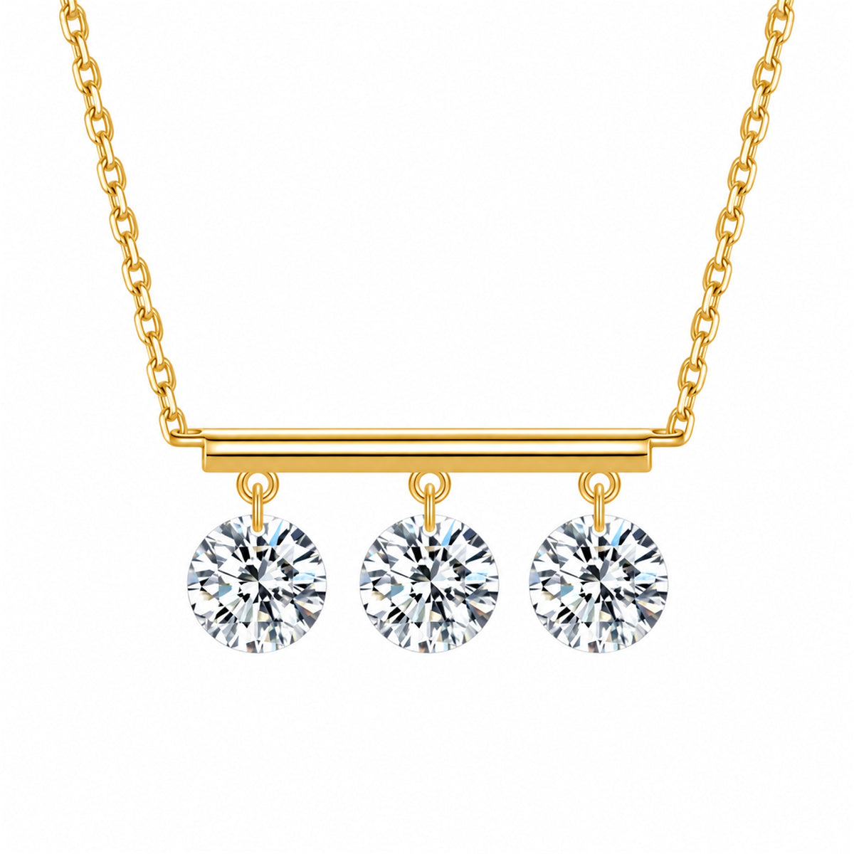 DANFÉE 18K yellow gold three-stone lab-grown diamond bar necklace on white