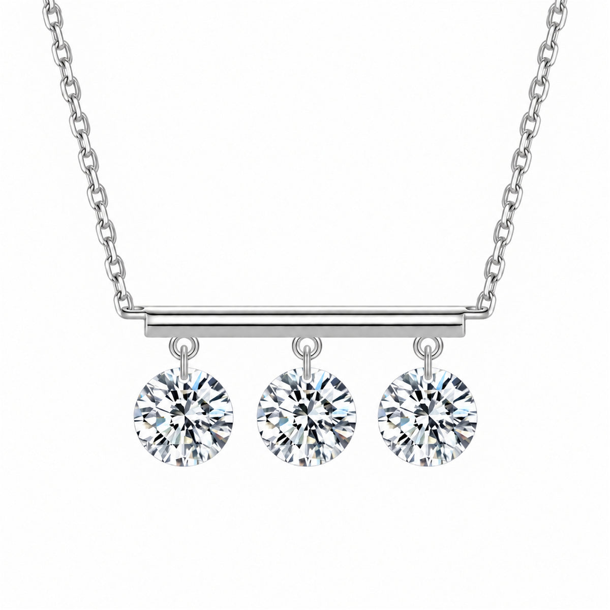 DANFÉE 18K white gold three-stone lab-grown diamond bar necklace on white
