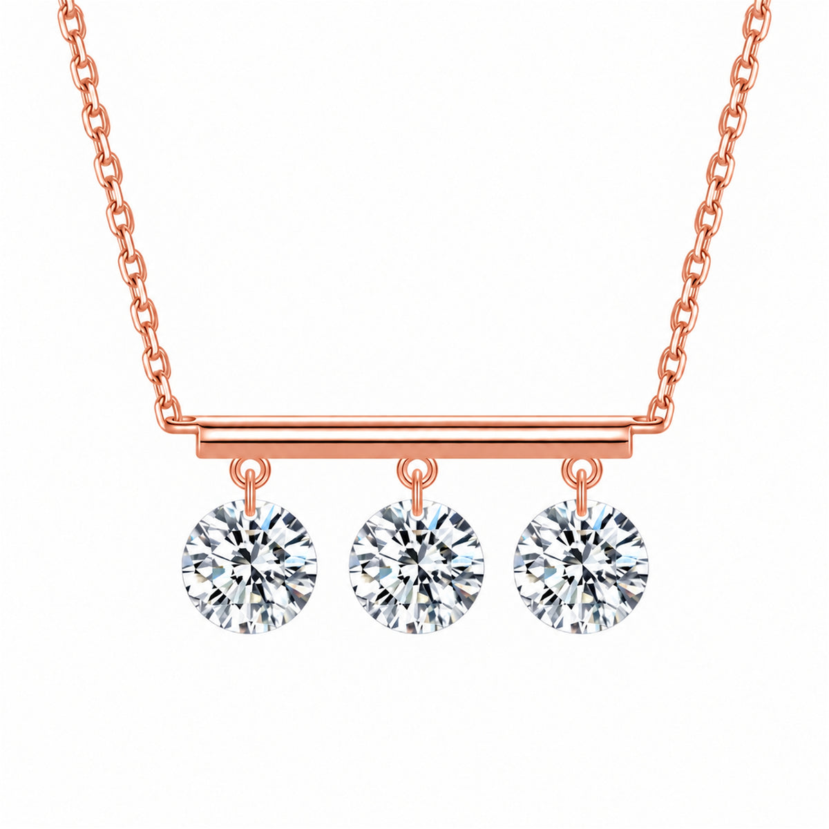 DANFÉE 18K rose gold three-stone lab-grown diamond bar necklace on white
