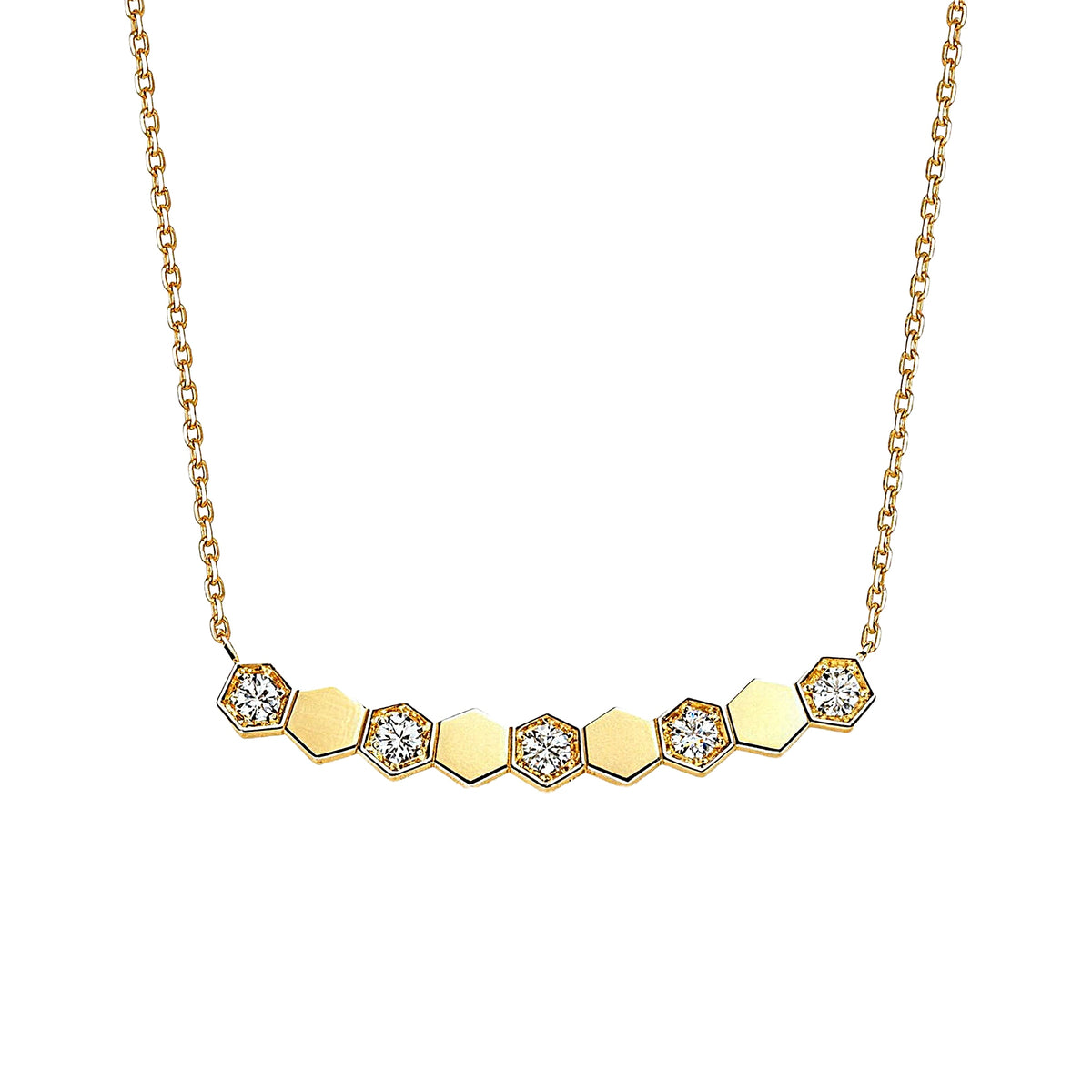 DANFÉE Hive honeycomb lab-grown diamond smile necklace in 18K yellow gold, front view