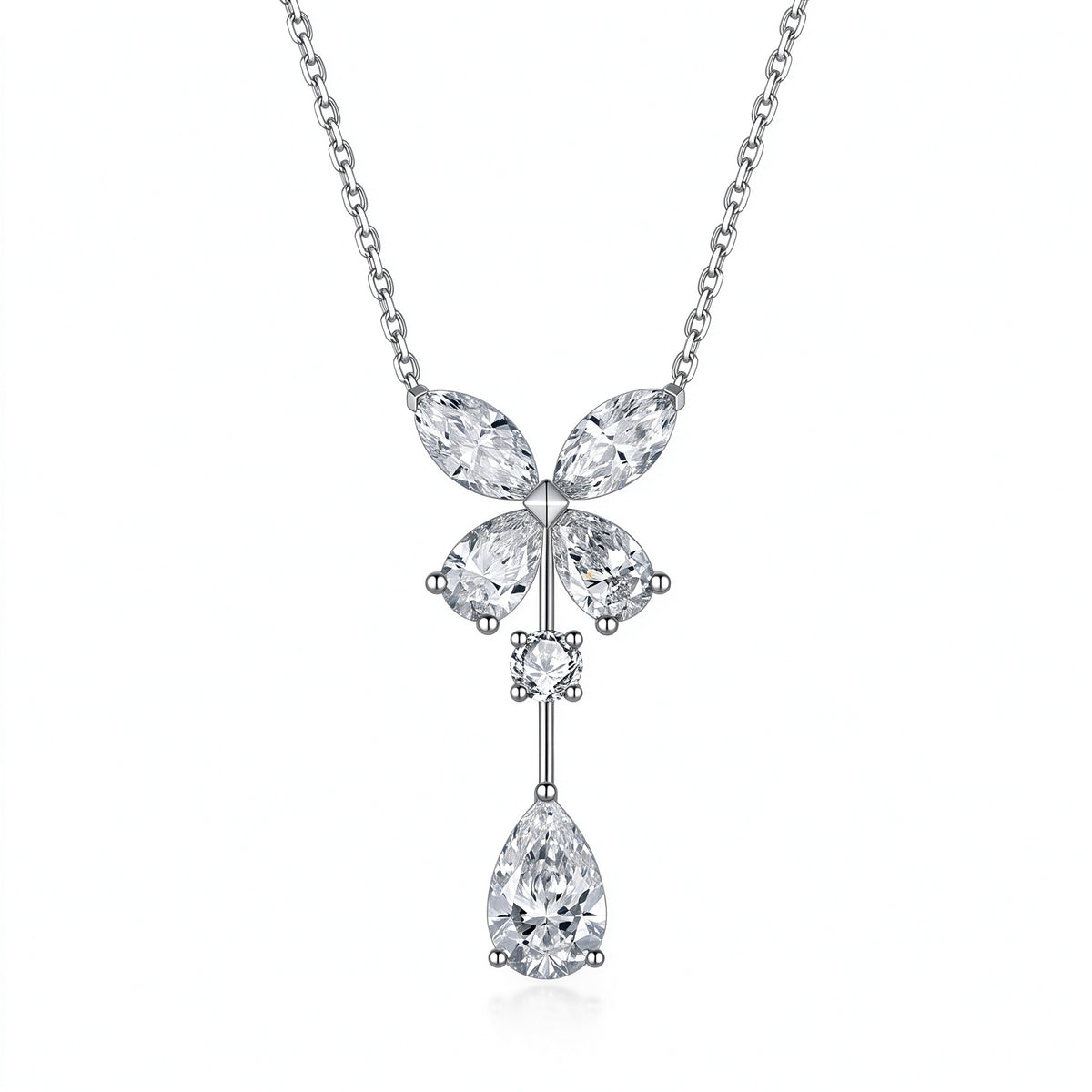 DANFÉE butterfly pear drop lab-grown diamond necklace in PT950 platinum, front view