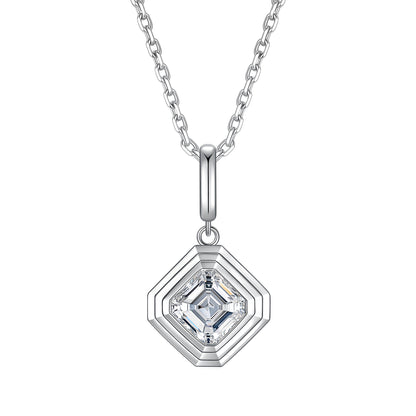 DANFÉE Deco Asscher cut lab-grown diamond bezel pendant necklace in 18K white gold, front view