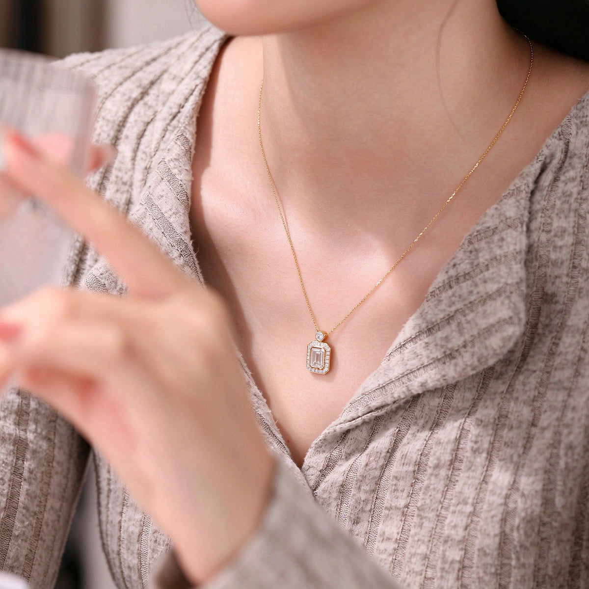DANFÉE emerald cut bezel lab-grown diamond necklace — view 10