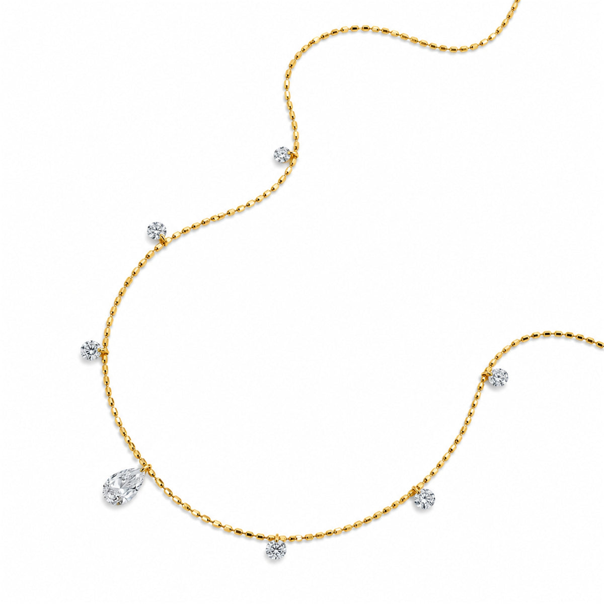 DANFÉE pear and round lab-grown diamond drop necklace yellow gold on white