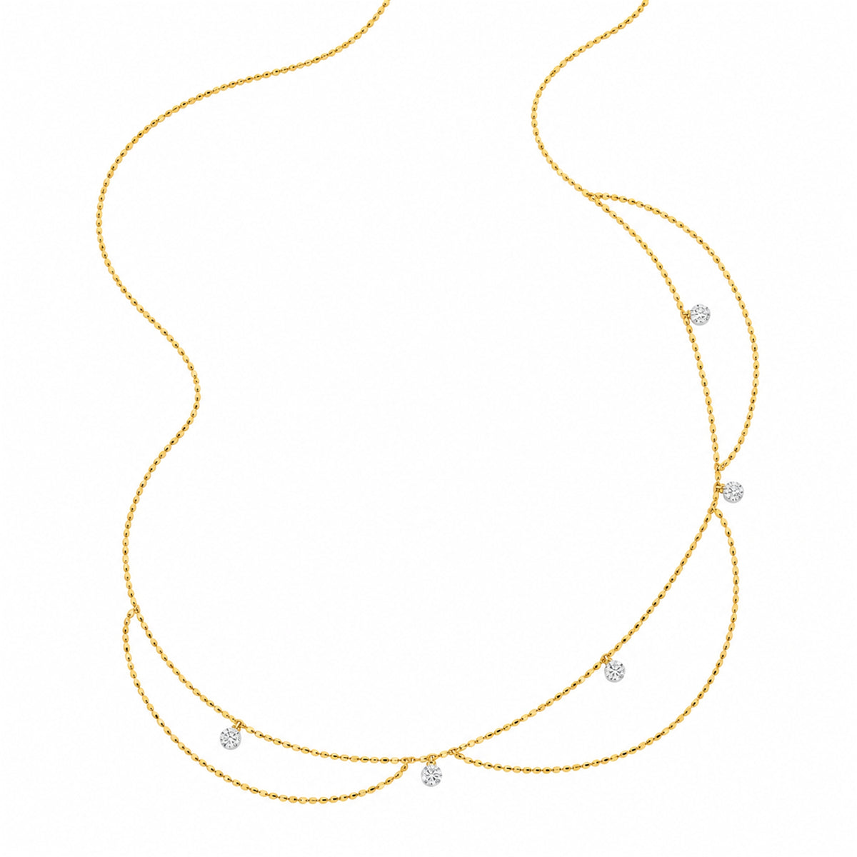 DANFÉE Goddess draped lab-grown diamond necklace in 18K yellow gold on white, full necklace view
