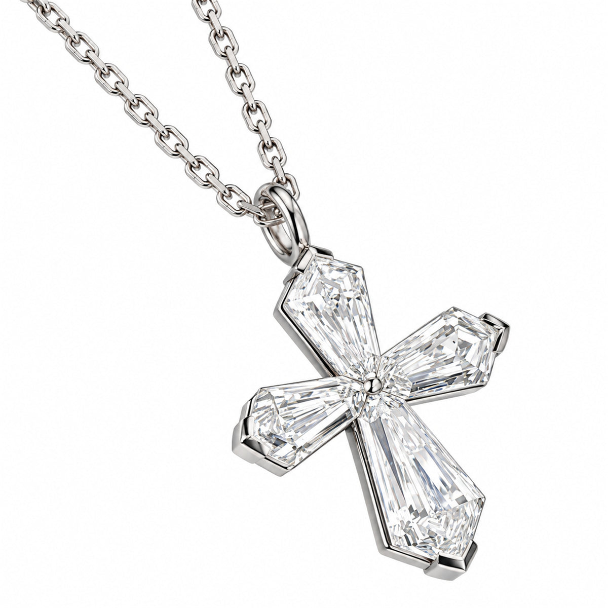 DANFÉE lab-grown diamond cross necklace in PT950 platinum — white background view 2