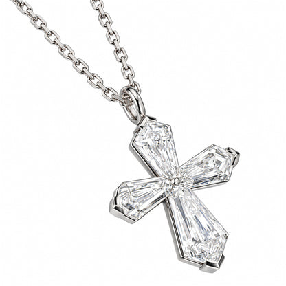 DANFÉE lab-grown diamond cross necklace in PT950 platinum — white background view 2