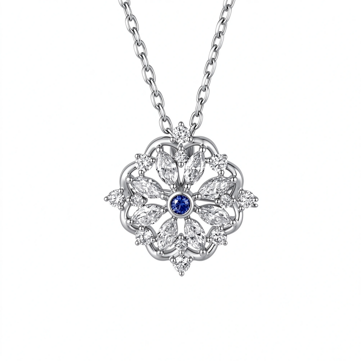 DANFÉE Iris sapphire lab-grown diamond pendant brooch necklace in 18K white gold, front view
