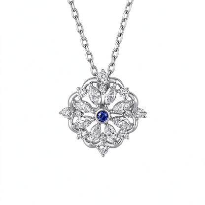 DANFÉE Iris sapphire lab-grown diamond pendant brooch necklace in 18K white gold, front view