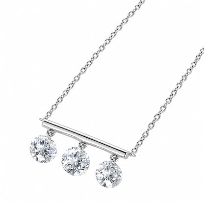 DANFÉE Silver-white metal three-stone diamond bar necklace, angled product detail on white