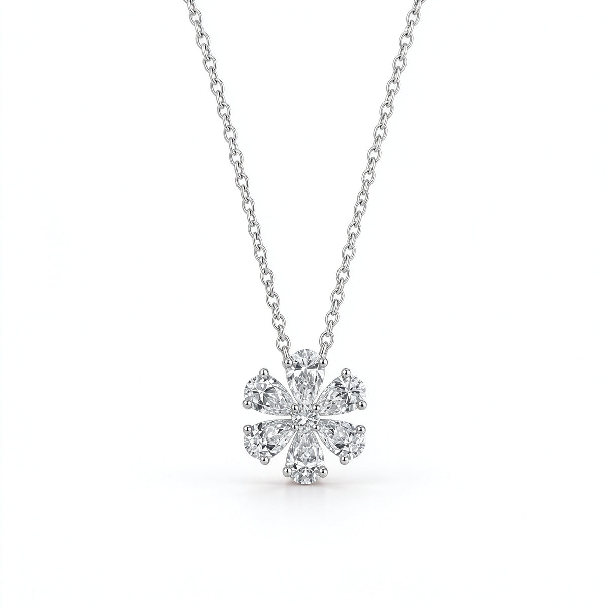 DANFÉE Forget-Me-Not lab-grown diamond flower pendant in PT950 platinum on fine link chain