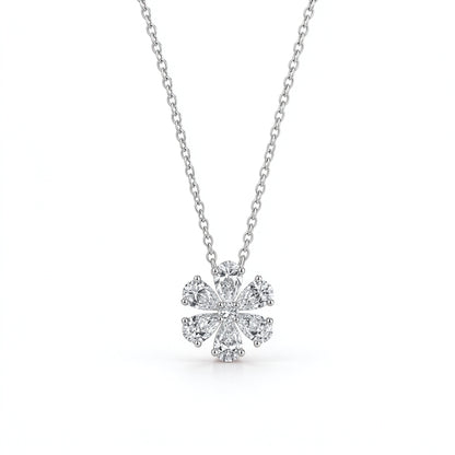 DANFÉE Forget-Me-Not lab-grown diamond flower pendant in PT950 platinum on fine link chain