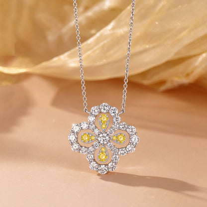 Fortune Clover Lab-Grown Diamond & Yellow Sapphire Necklace in PT950 Platinum | 1.9 Carat Total | D-E | VS