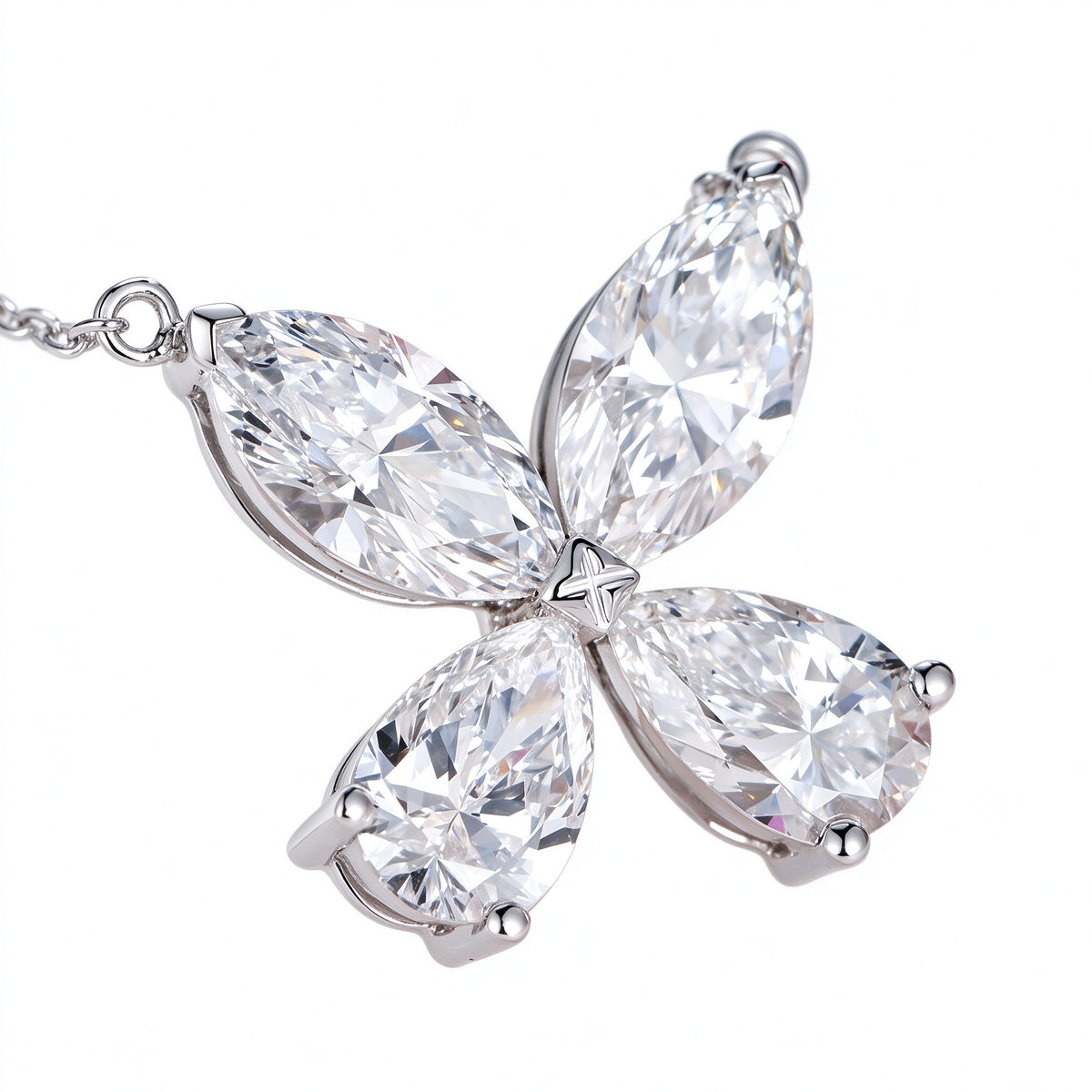 Four-Leaf Clover Orbit Lab-Grown Diamond Necklace in 18K Gold & PT950 Platinum | 2.4 Carat Total | D-E | VS