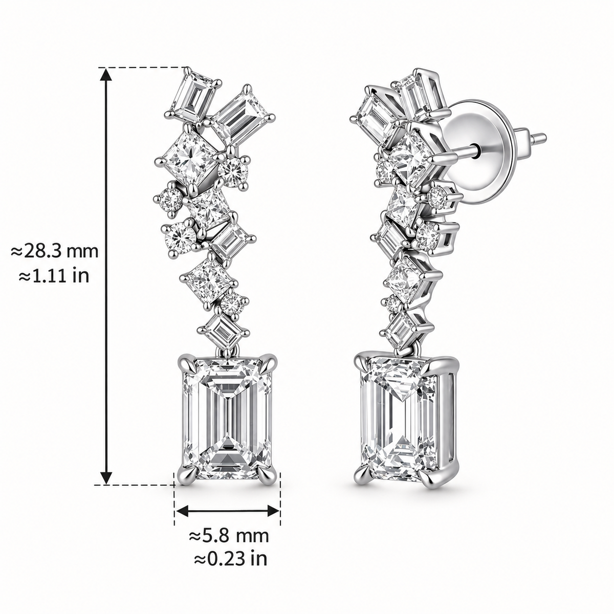 Céleste Cascade Emerald-Cut Lab-Grown Diamond Drop Earrings in PT950 Platinum | D-E | VS