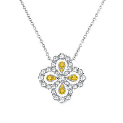 Clover Halo Lab-Grown Diamond & Pink Sapphire Necklace in PT950 Platinum | 1.9 Carat | D-E | VS
