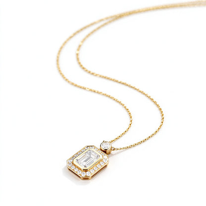 DANFÉE emerald cut bezel lab-grown diamond necklace in 18K yellow gold, side view
