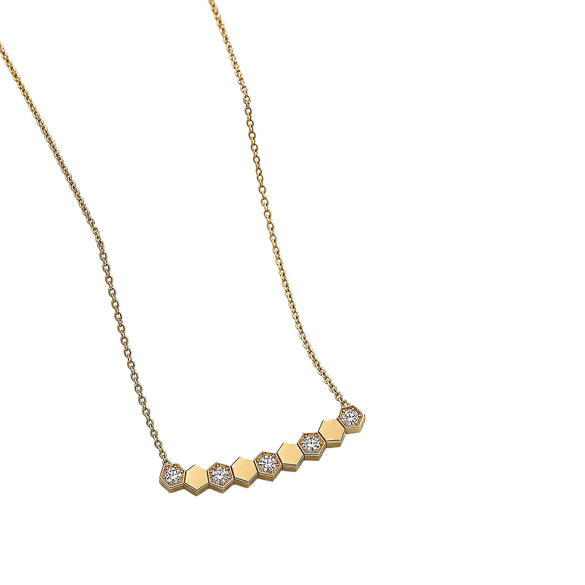 DANFÉE Hive hexagon diamond bar necklace in 18K yellow gold, side view