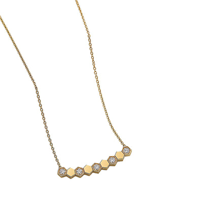 DANFÉE Hive hexagon diamond bar necklace in 18K yellow gold, side view