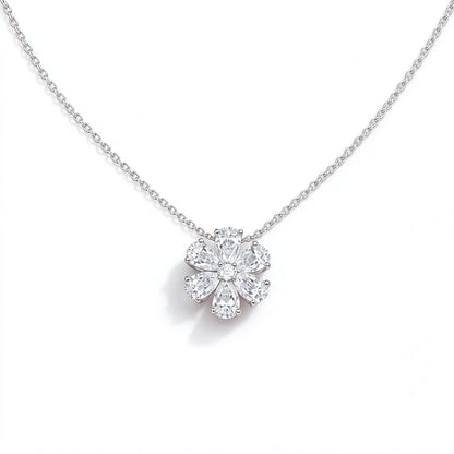DANFÉE Forget-Me-Not 1.8 carat pear-cut lab-grown diamond flower necklace, close-up