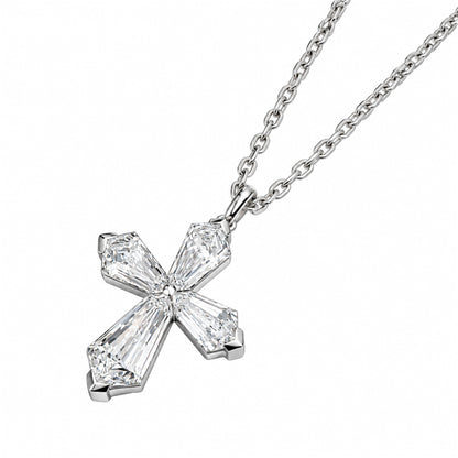 DANFÉE lab-grown diamond cross necklace in PT950 platinum — white background view 3